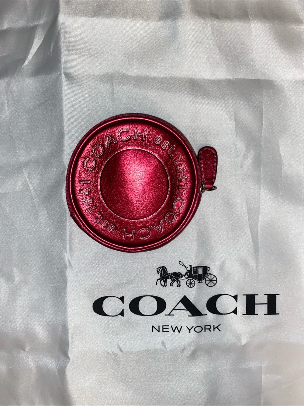 Coach Metallic Fuchsia Round Coin Case